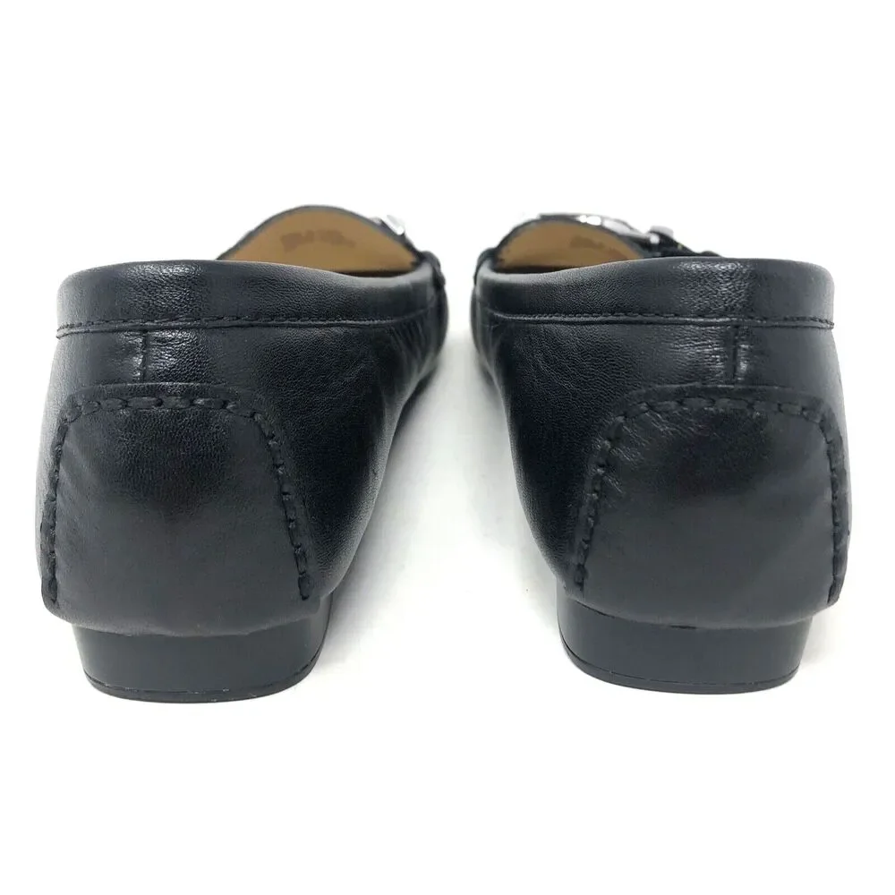 Michael Kors Lillian Loafer Womens Size 6 Black Leather Signature Silver MK Moc